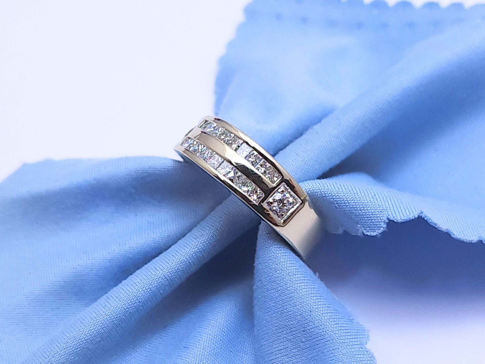14K Solid White Gold Designer Princess Cut Diamon… - image 3