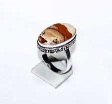 Crazy Lace Agate Gemstone Oval Shape Handmade Ring Jewelry Size 8.2 Inches