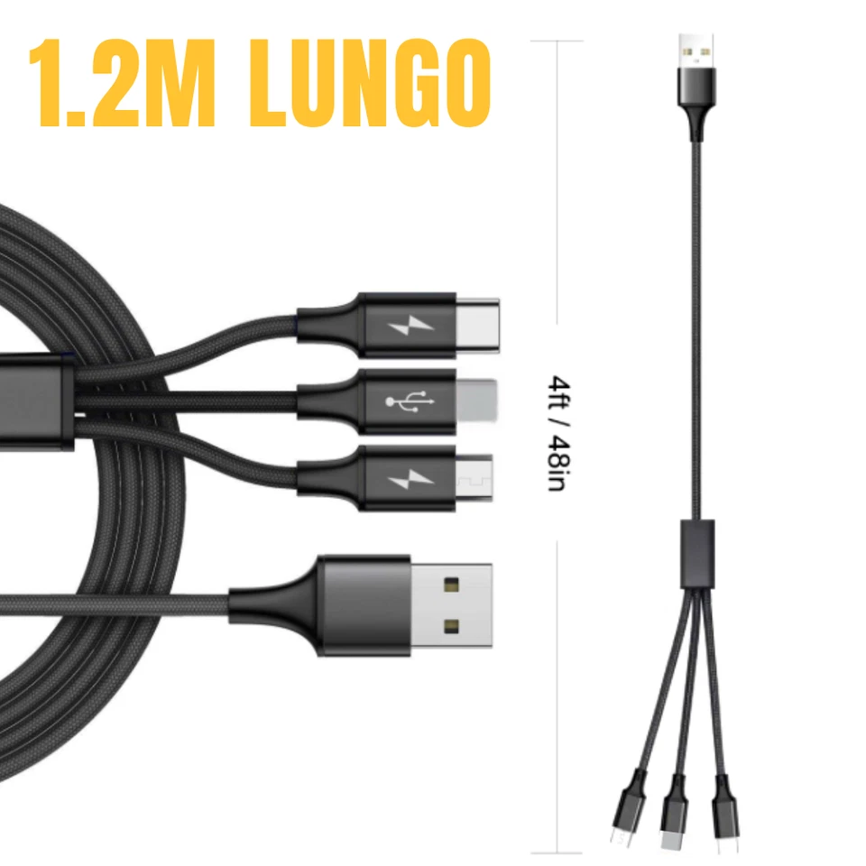 3 in 1 Micro USB Type C 3A Fast USB Charging Cable Cell Phone Cord Charger Lot - Image 4 of 4