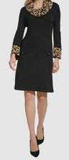 Jessica Howards Women's Black Contrast-Trim Cowlneck Sweater Dress Size L