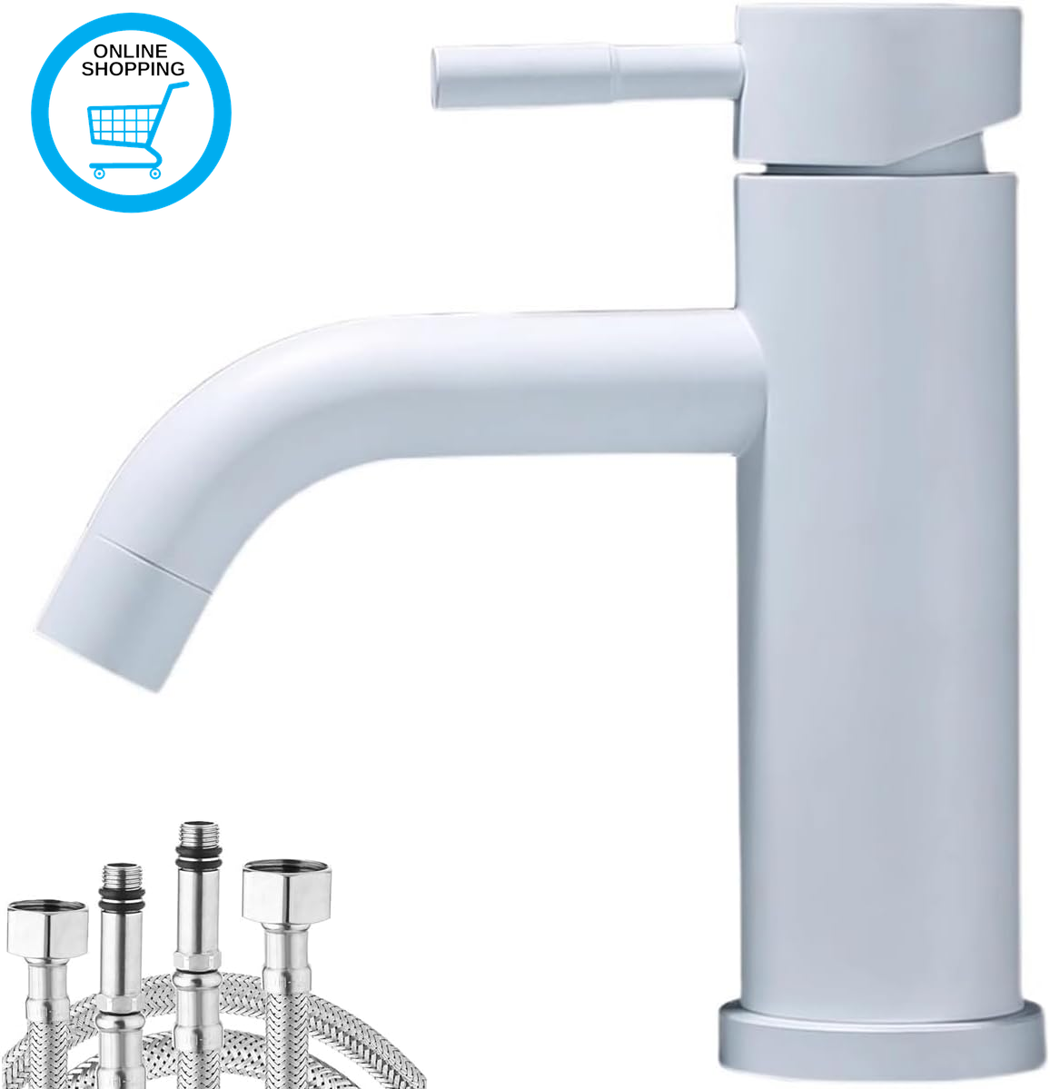 White Paint Stainless Steel Faucets Bathroom Mixer Tap Basin Sink Faucet