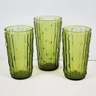 Anchor Hocking Tahiti Bamboo Green Glass Tumblers (1) 16oz & (2) 12oz Vintage VG