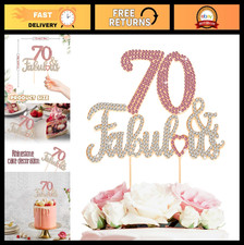 70th Birthday Cake Topper - Gold  Pink Rhinestone Decoration, Sparkly Centerpie