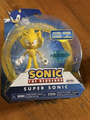Sonic The Hedgehog Yellow Super Sonic 4'' Articulated Figure Blue Chaos Emerald