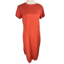 Uniqlo Burnt Orange Lyocell Short Sleeve Shift Dress Rust Size S 431725