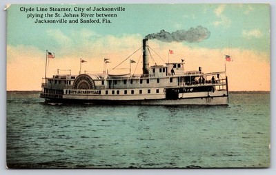 Clyde Line Steamer Ship City of Jacksonville Sanford Florida FL c1910 Postcard