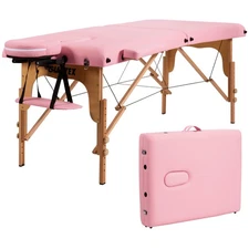 84"L Portable Massage Table Adjustable Facial Spa Bed Tattoo w/ Carry Case Pink