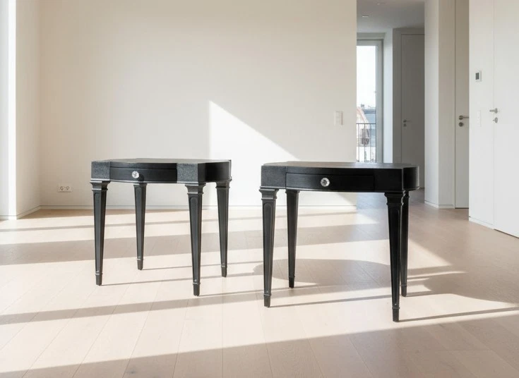 Par de mesas auxiliares vintage Weiman Heriloom caoba con cajón acabado negro Foto 2 de 4