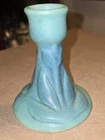VAN BRIGGLE Pottery Ming Blue Turquoise Candle With Tulip Design 1920's - 1940’s