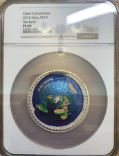 NGC PF69 Palau 2019 $10 Flat Earth Great Conspiracies 2 Oz Silver Coin