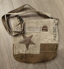 Myra Leather Star Canvas Medium Crossbody Shoulder Bag