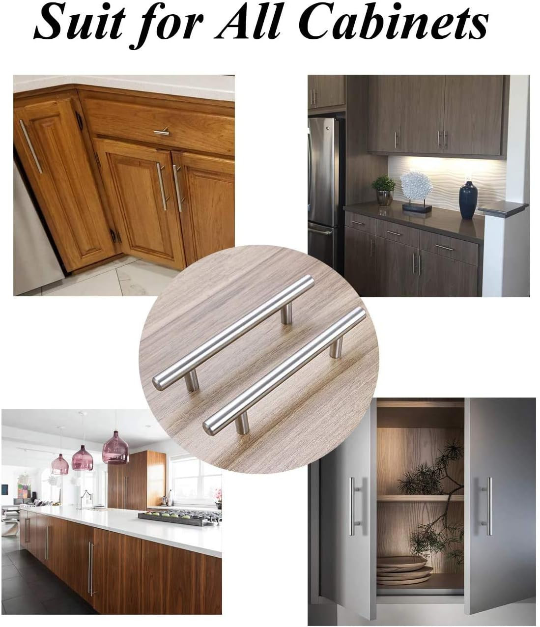 50 Pack Brushed Nickel T Bar Cabinet Handles - 5" Modern Pulls