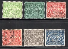 Bavaria Stamp Scott #O6//O19, Official, Short Set of 6, Used, SCV$5.35