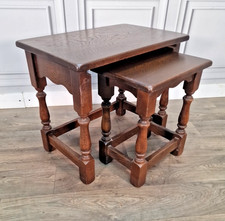 Vintage Nest Of Tables - Solid Oak – Jaycee Furniture – Turned - Wooden Retro