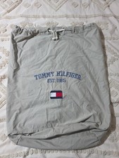 1990's Tommy Hilfiger Vintage Beige Canvas Laundry Drawstring Bag Rucksack A7
