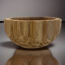 Large Handcrafted Carved Wood Bowl Fluted Boho Rustic Decorative Centerpiece