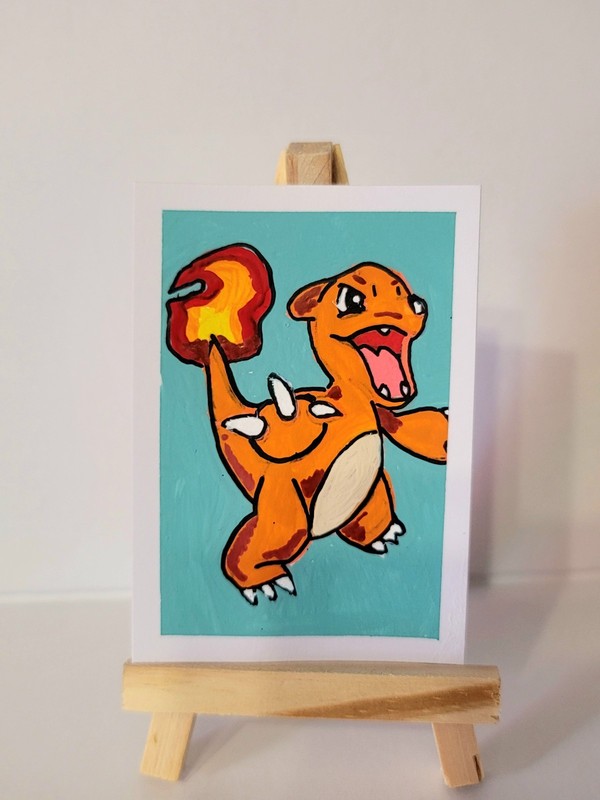 ACEO Original Charmeleon Pokemon Acrylic Paint Illustration ATC by LoveYourMail