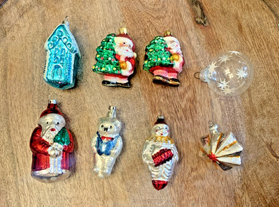 Vintage Christmas Figural Glass Ornaments West Germany, Czech, Poland