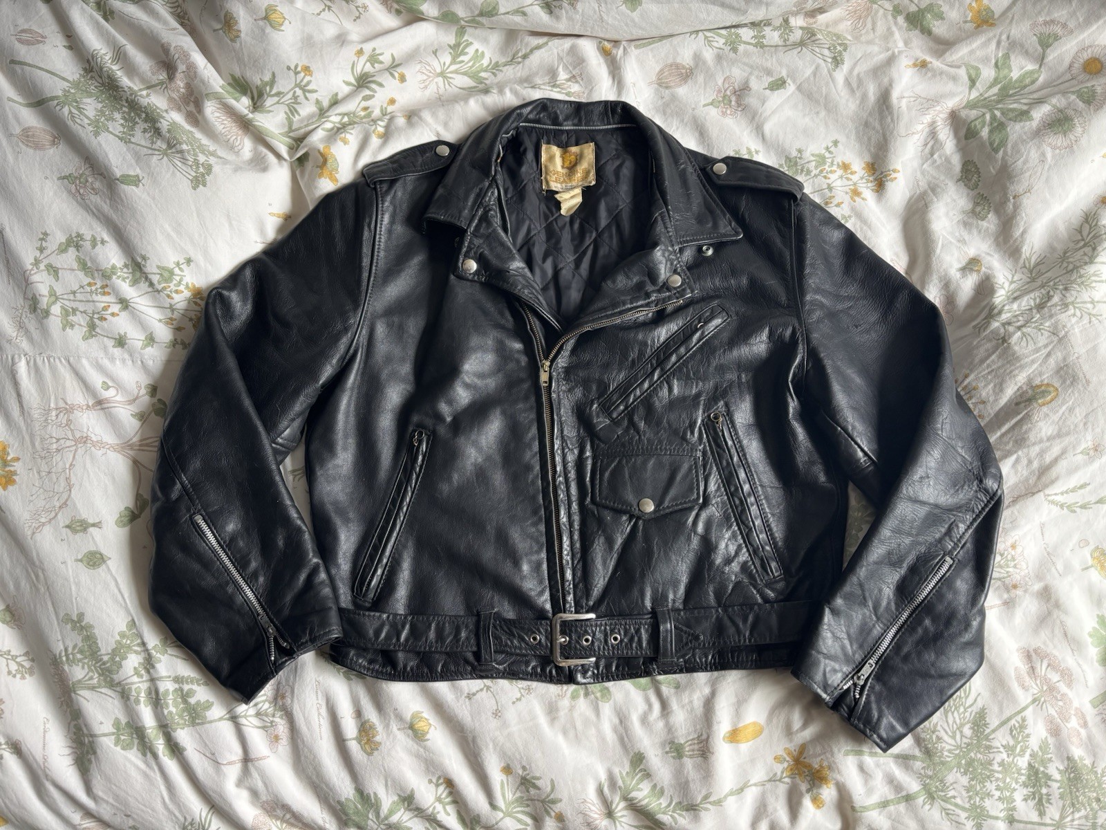 Vtg 1960s 70s Berco Genuine Leather Black Motorcycle Jacket Size XL 48 Great