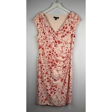 Lauren Ralph Lauren Dress Womens Sz 14 Pink Floral Sheath Stretch V-Neck