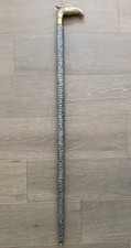 Antique Vintage Brass Eagle Head Mother Of Pearl Abalone Walking Stick Cane
