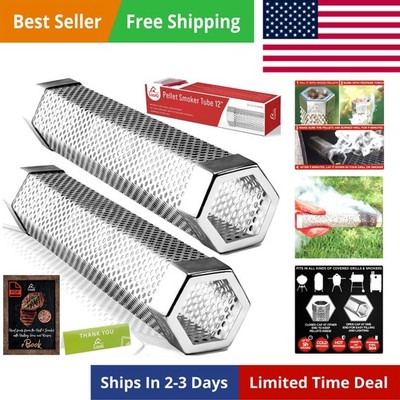 Pellet Smoker Tube 12'' Set of 2 - 5 Hours of Billowing Smoke, Hot or Cold Smo...