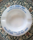 Vintage Advertising Lou's Dairy Bar L'Anse Michigan Milk Glass Ash Tray