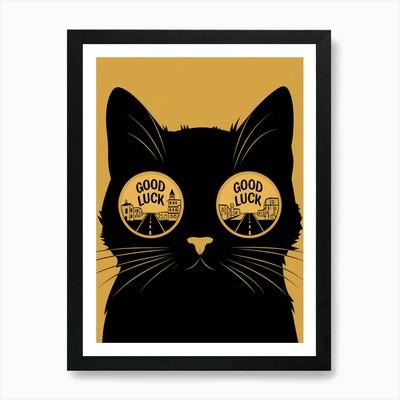 Viel Glück Katze Kunstdruck gerahmt Wandbild Poster Leinwanddruck Bild