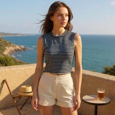 A.L.C. Dan Knit Stripped Sweater Vest Sz M Preppy Nautical Ivy League Twee Acade