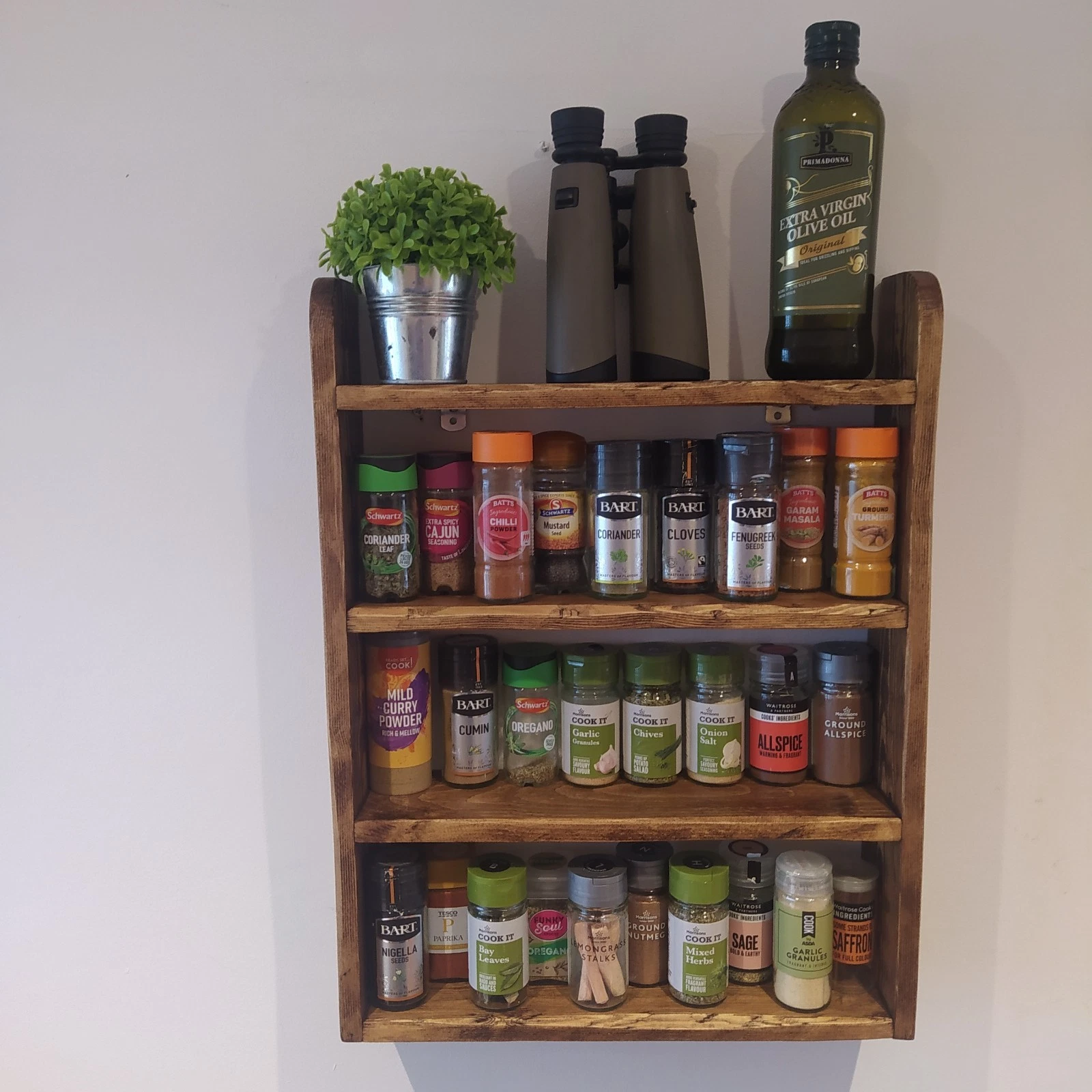 Rustic Wooden Spice Rack, Display Shelf, Kitchen Storage, Hand Made, 4 Tier.
Opens in a new window o