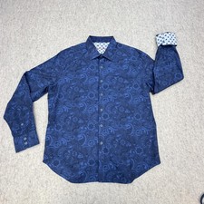 Robert Graham Shirt Mens XL Blue Paisley Long Sleeve Button Up Contrast Cuff