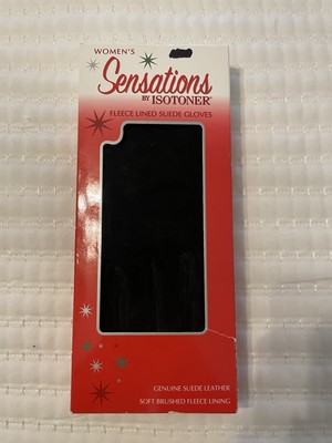 Isotoner Sensations Genuine Black Suede Gloves Women Large Fleece lined NIB 2006