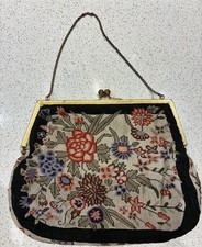 Vintage Purse Needlepoint Tapestry Floral Handbag Bag Pocketbook Antique