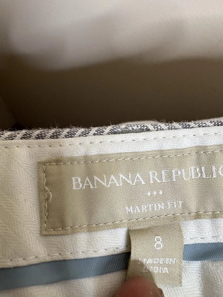 Pantalones para mujer Banana Republic Martin Fit de lino 8 grises forrados a rayas Foto 3 de 3