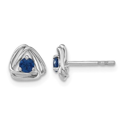 14 Karat Weißgold 3 mm runde September/Labor Created Saphir Dreieck Ohrstecker