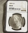 1890-S Morgan Silver Dollar NGC MS60