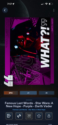 Star Wars Card Trader DIGITAL Darth Vader Famous Last Words Purple CC25