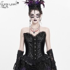 Eva Lady Gothic Women Black Red Beaded Lace Victorian Overbust Corset Tops