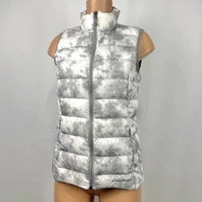 Eddie Bauer Puffer Vest Jacket Full Zip EB650 Down Insulated Womens S Gray White