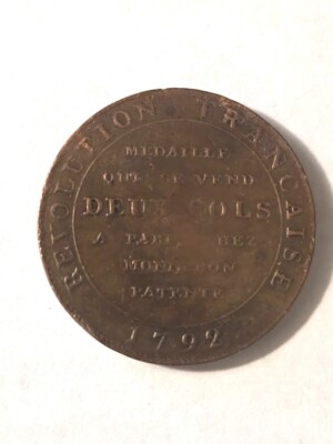 Coin France, Monneron à la Liberté, 2 Sols, 1792  Revolution Sous La Loi Bronze