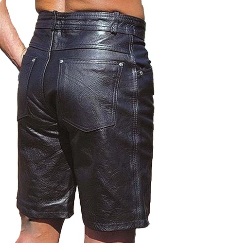 Handmade Men's Genuine Leather Real Lambskin Shorts Gym Boxer Soft Pant black - Picture 2 of 3
