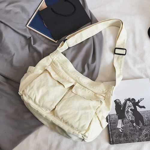 Damen Canvas solide Teenager Kuriertasche Damen große Kapazität Umhängetasche - Bild 12 von 37