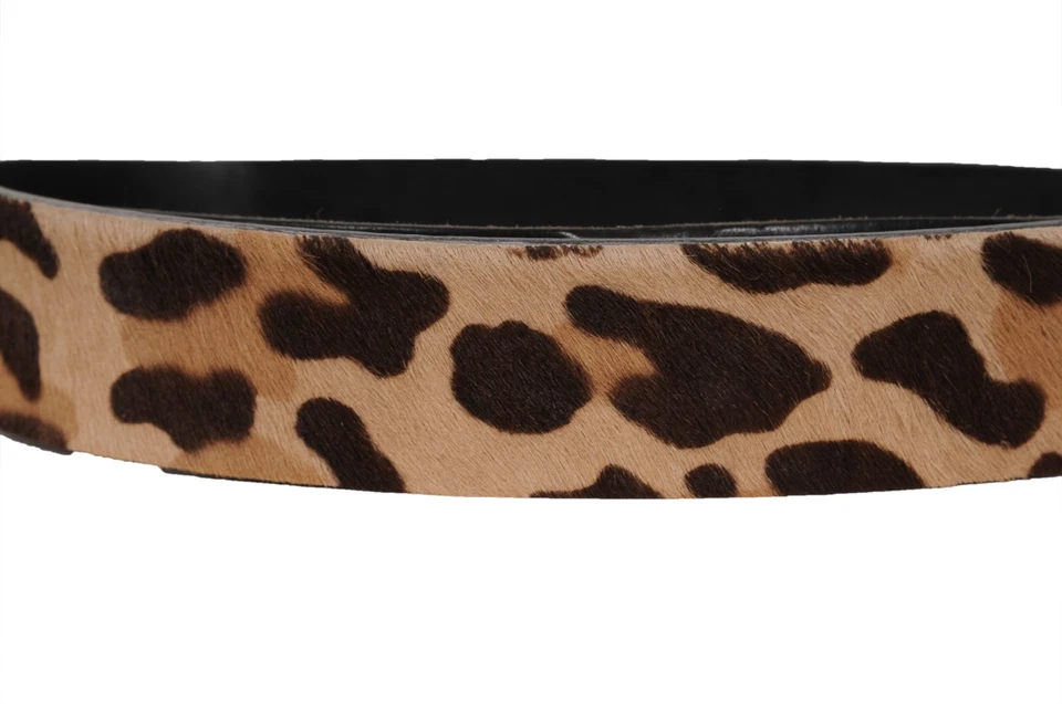 Dolce & Gabbana Womens Calf Hair Leopard Print Belt Size 42 / 75 Brown Tan - Imagem 4 de 4