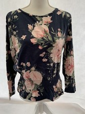 Navy Floral Cotton Pyjama Top Size 8-10 Next Long Sleeve