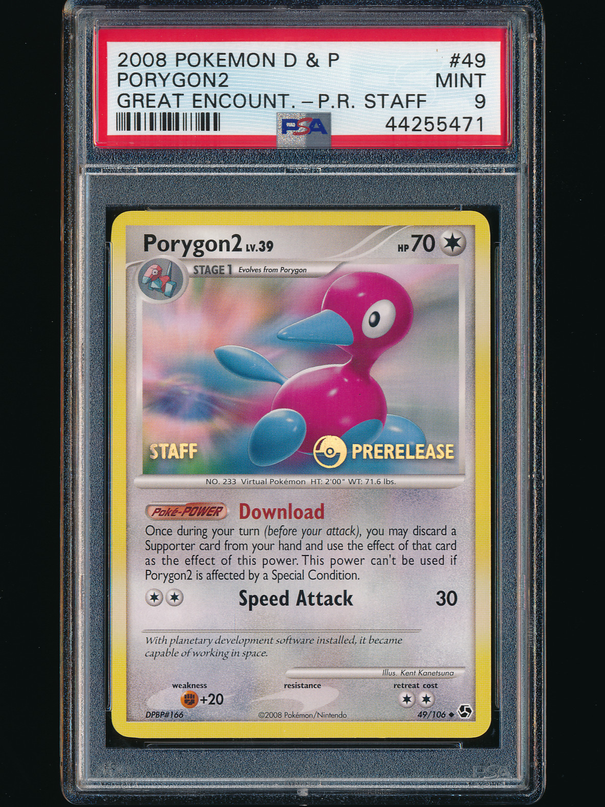 2008 POKEMON PORYGON2 NON HOLO STAFF PRERELEASE #49 DP GREAT ENCOUNTER PSA 9