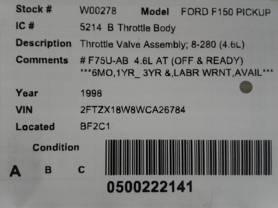 Used Fuel Injection Throttle Body fits: 1998  Ford f150 pickup Throttle Valv - Image 4 of 4