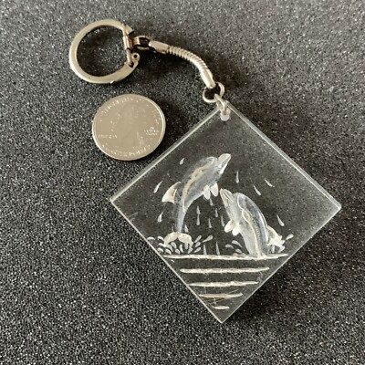 Dolphins Playing in the Water Clear Plastic Keychain Key Ring #41191