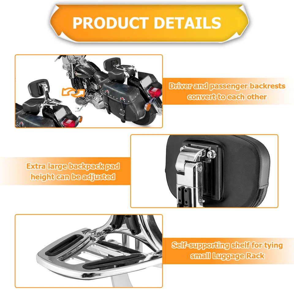 Многоцелевая хромированная спинка пассажира водителя для Harley Heritage Softail 00-17 - Изображение 2 из 4