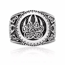 925 Sterling Silver Viking Print Bear Paw Claw Slavic Warding Veles Signet Ring