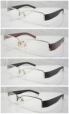 Mens Semi-Rimless Reading Glasses Classic Style Metal Frame Plastic Arms HM03